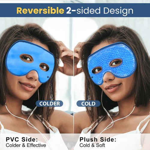 BeeVines Cooling Eye Mask, 2 Pack XL Jumbo Size Freezer Gel Eye Masks for Puffy Eyes Face, Ice Eye Mask, Cold & Warm Compress, Frozen Ice Pack for Post Eye Surgery & Allergies(Navy Blue)