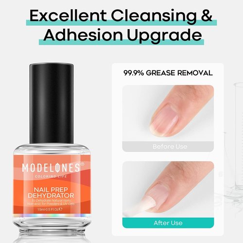 Modelones Nail Dehydrator - 15ml Acid-Free Prep for Acrylic & Gel Nails | Hema-Free Primer Bonder