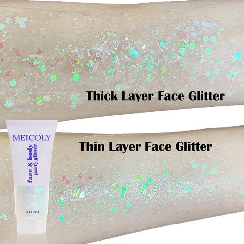 MEICOLY Clear White Body Glitter - Chunky Face & Hair Sparkling Gel for Concerts & Festivals | 50ml