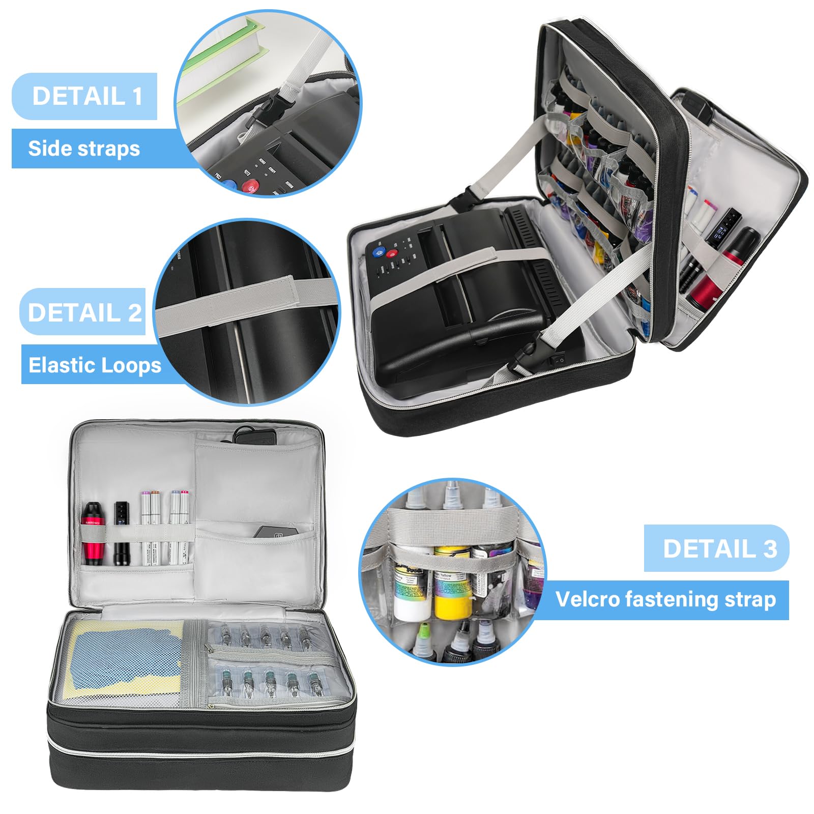 ZIOZERTT Tattoo Travel Case for Equipment and Supplies,Black,Bag Only