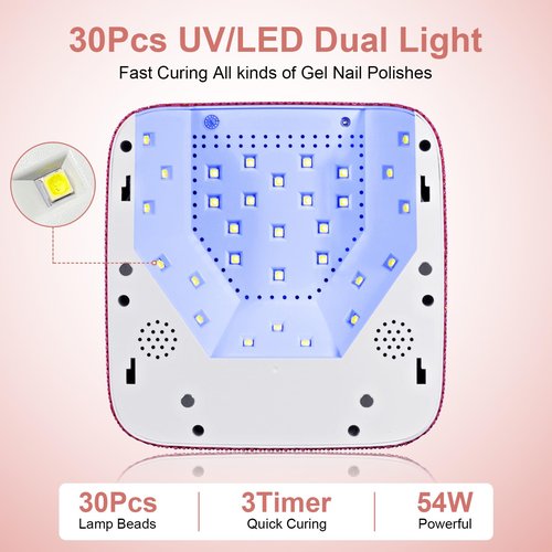 Ludysic Cordless UV Nail Lamp, 54W Rechargeable UV Light for Gel Nails, Nail Dryer with 3 Timer Modes, Professional Quick Dry Curing Lamp for Salon & Home (Red Diamond)