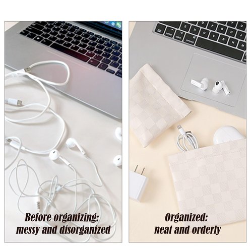 LYDZTION 2 Pieces Checkered Leather Makeup Bag Set for Women, Portable Cosmetic Bag Travel Toiletry Bag Organizer Waterproof Small Makeup Bag Aesthetic Accessories Storage Bag for Women-White