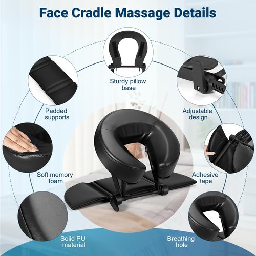 Hdenmist Face Down Tabletop Massage Kit, Adjustable Massage Headrest Face Cradle with Hand Rest Pad Universal Table Face Pillow for Office Desk & Spa Table Bed, Portable Ergonomic - Black