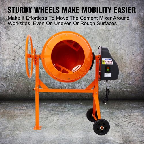 Skiennix Electric Cement Mixer - 5.0 Cu. Ft Heavy Duty 650W Portable Concrete Mixer with Wheels & Stand - Adjustable Tilt, Orange
