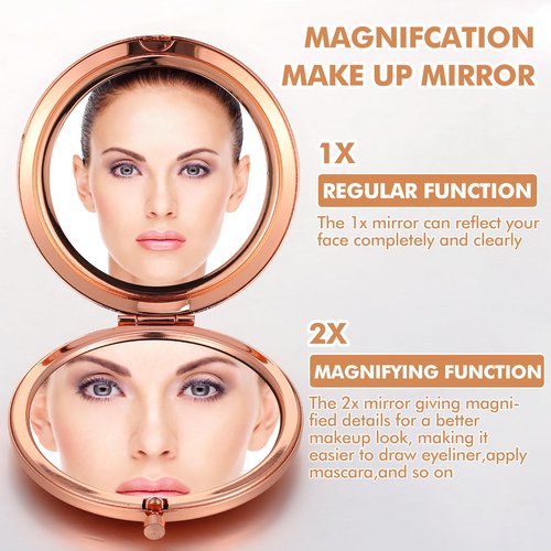 Lemecima 12 Pcs Small Compact Folding Pocket Makeup Mirror - Round Hand Held Mirror with 1X/2X Magnification for Women Girls Travel