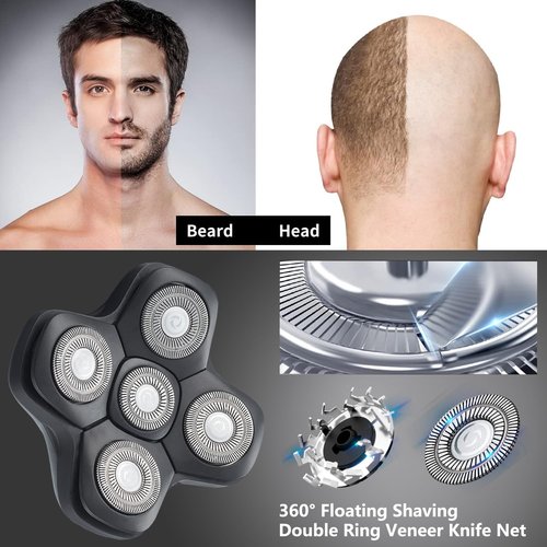 HONTEC Universal New Upgrade 5 Blades Magnetic Interface Head Shaver Replacement Heads Replacement Blade Electric Razor Shaver Head (5D Black)