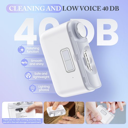 Electric Nail Clipper,Automatic Nail Clipper,Rechargeable 2 Speed Nail Clippers Set,45DB Nail Kit,LED Light Electric Nail Clippers for Kids,Adults,Seniors,2 in 1Design Manicure Set Portable White