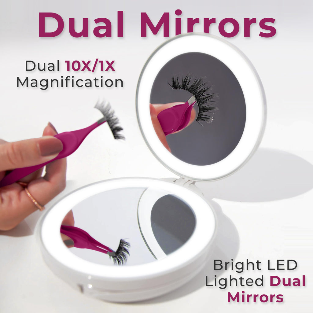 Zadro Compact Travel Makeup Mirror with Lights, 10X/1X Dual Magnification, LED Lighted Folding Design, Battery Operated Portable Mirror for Purse, Desk, or Travel Use (Chocolate)