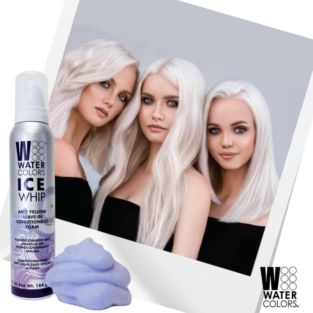 Watercolors Ice Whip Leave-In Conditioning Foam - Anti-Yellow Mousse for Blonde & Gray Hair | Violet Purple 6.5 oz
