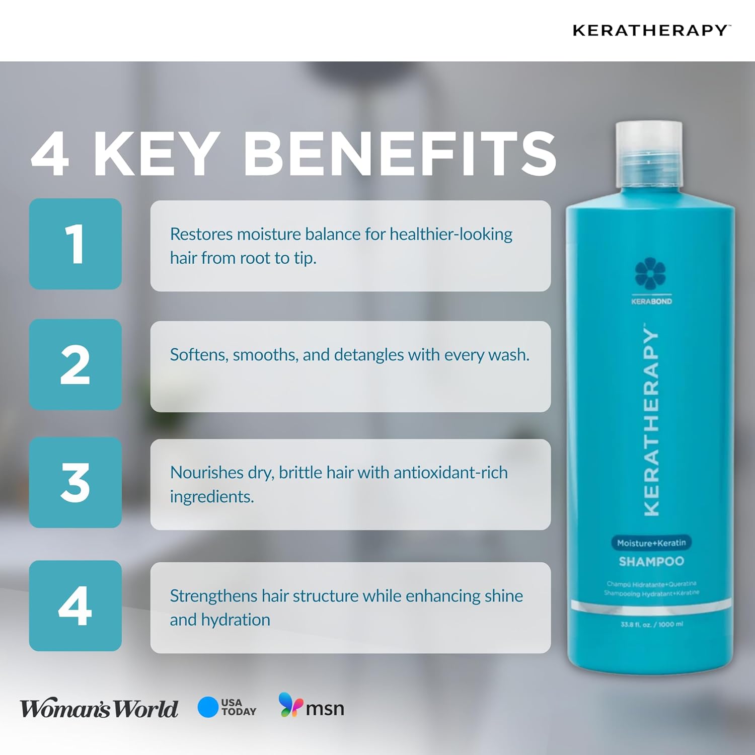 KERATHERAPY Moisture Shampoo - Keratin Infused Anti-Frizz Formula for Oily Scalp & Dry Ends | 33.8 fl. oz.