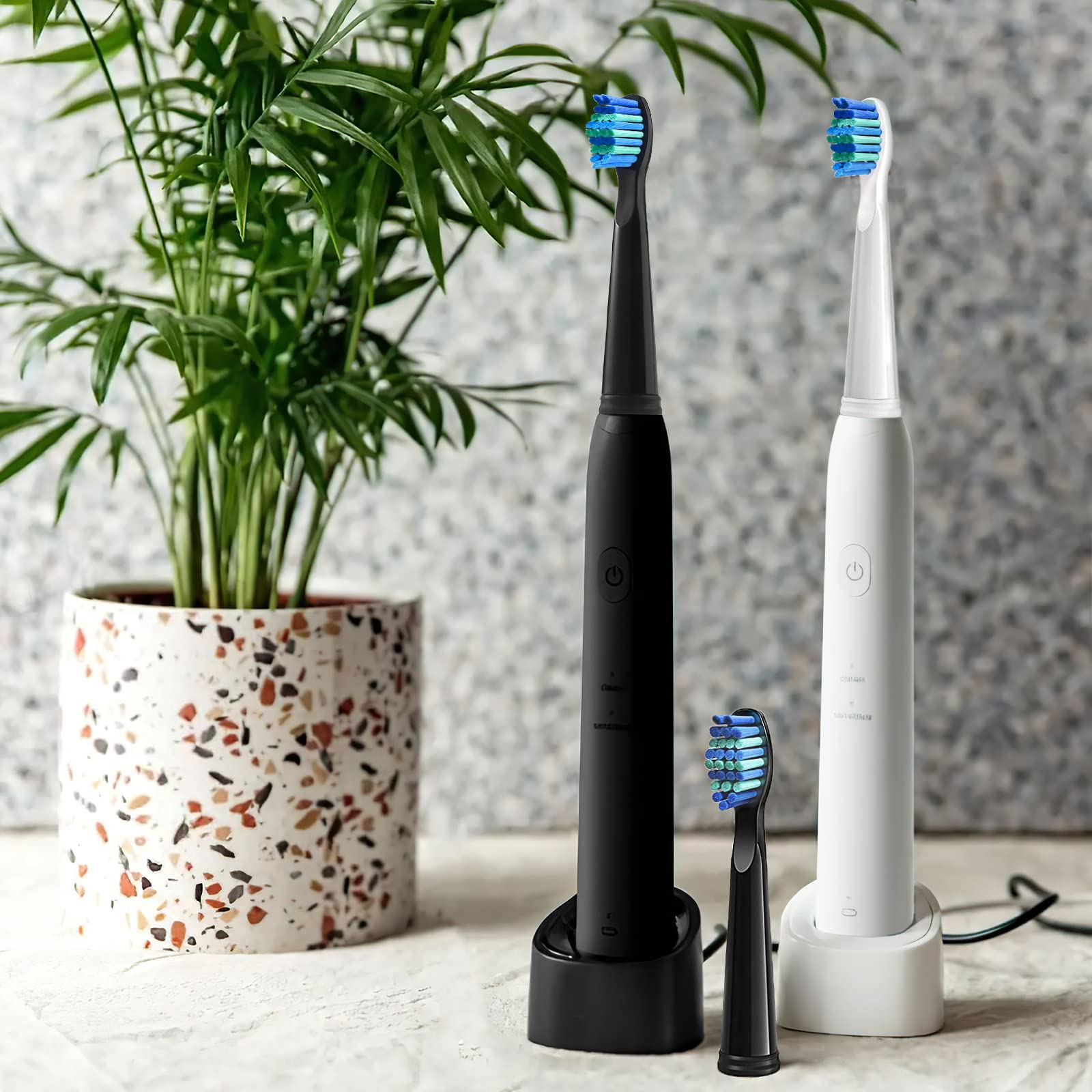 10pc Toothbrush Heads Compatible with Fairywill D7/D8/FW507/508, 551/917/959/D1/D3 (Black)