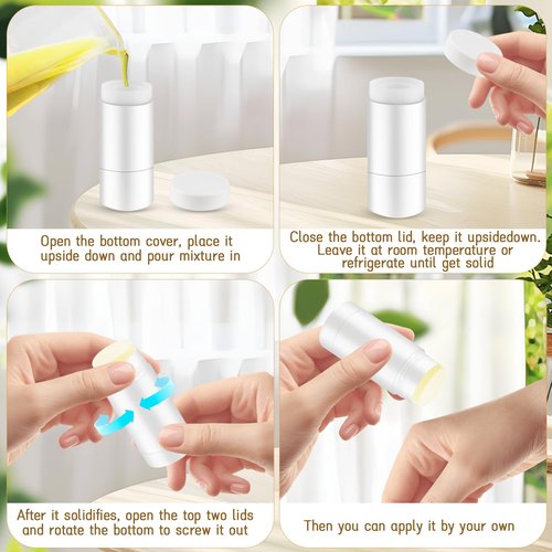20 Pcs 15g/0.5oz Deodorant Jars Empty Refillable Round Plastic Deodorant Bottles Twist Up Bottom Filling Stick Tubes for Homemade DIY Lotion Bar Chapstick - White
