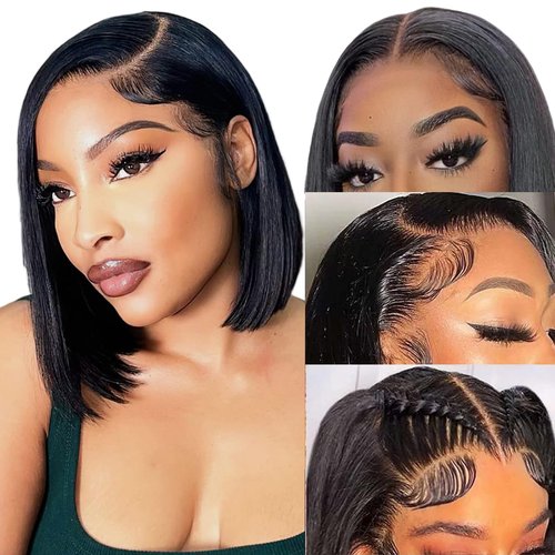 Short Bob Wig Human Hair 13x4 Frontal Bob Wigs 180% Density Glueless Wigs Pre Plucked Short Bob Wigs for Black Women (10 inch)