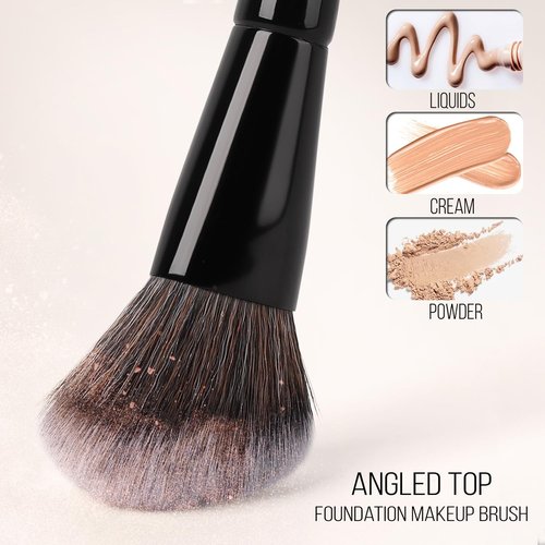 KINGMAS Dual-Ended Foundation & Bronzer Duo Brush - Angled & Round Top for Flawless Blending (Black)