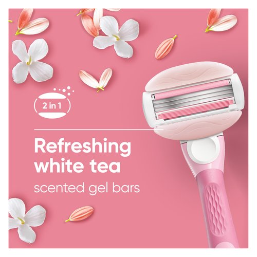 Gillette Venus ComfortGlide White Tea Women's Razor, Handle + 4 Blade Refills