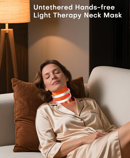 Neck Wrinkle Treatment Device,14 LEDS Red 630nm &12LEDS Infrared Light 850nm LED Mask for Horizontal Lines Turkey Crepey Tech Neck,10-Min Treatment