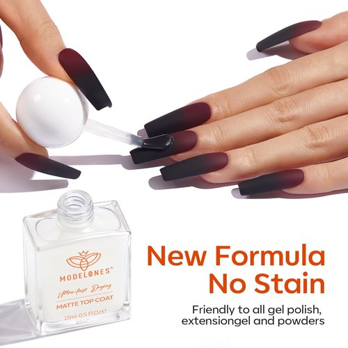 Modelones Matte Top Coat Nail Polish - Quick Dry, No Chip, Long Lasting | 0.5 Fl Oz, Salon Quality