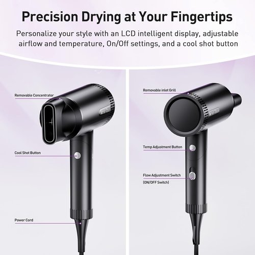Skiennix High-Speed Ionic Hair Dryer - 1600W Powerful Motor for Fast Drying | Lightweight & Foldable Design