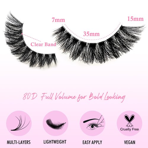 APCYUST Lashes False Wispy Eyelashes Natural Volume Cat Eye Lash Strips Thick Fake Mink Eyelash Pack Natural Looking Fluffy Full Strip Lashes Set Clear Band Easy Eyelashes for Beginners