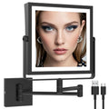 Ruacq Rechargeable Wall Mounted Makeup Mirror with Lights, Double Sided 1X/7X Magnifying Vanity Mirror with 3 Color Lighting, Touch Screen Dimmable, 360° Rotation Extension Foldable Arm(Matte Black)