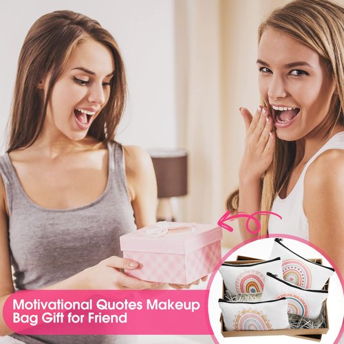 Reginary 20 Pcs Makeup Bags Bulk for Women Rainbow Canvas Cosmetic Bag Inspirational Roomy Makeup Bags with Zipper Pouch Travel Toiletry Bag for Christmas Birthday Appreciation(Rainbow)