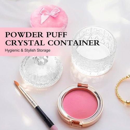 Large Body Powder Puff and Container - Crown Dusting Powder Container with Puff, Crystal Decorative Jar for Women Soft Washable Reusable Velour Face Body Glitter Wet Dry Makeup