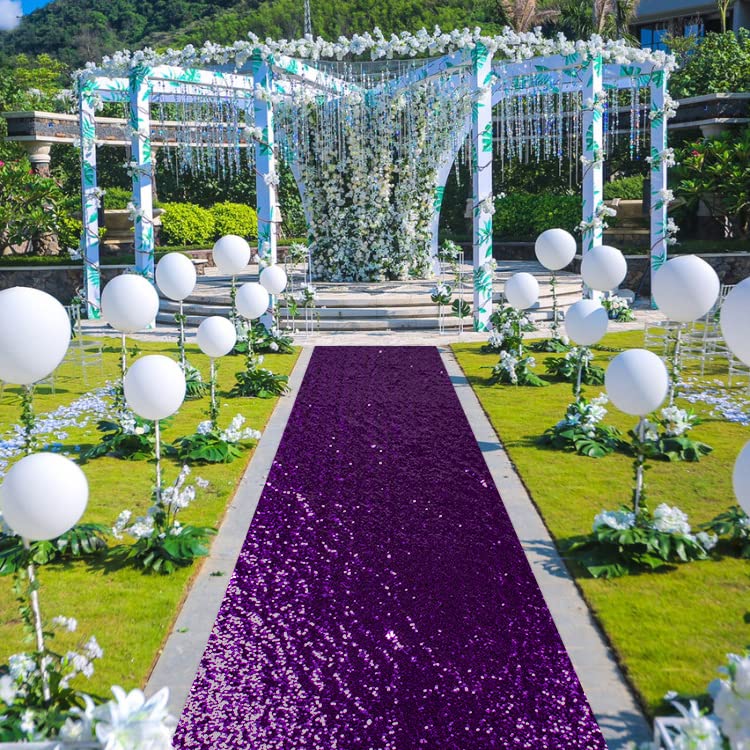Purple Sequin Wedding Aisle Runner 15x2ft Carpet for Wedding Ceremony & Events - ShinyBeauty