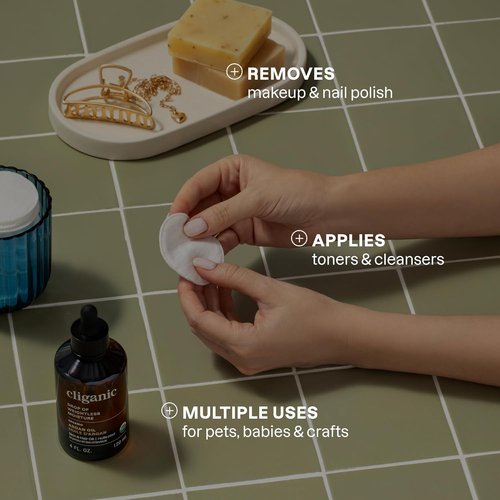 Cliganic Premium Cotton Rounds - Hypoallergenic Makeup Remover Pads | 300 Count, Lint-Free, 100% Pure Cotton