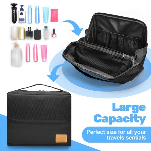 Lermende Travel Toiletry Bag for Men: Makeup Bag Toiletry Bag, Wide-open Pouch Purse Travel Essentials Toiletries Accessories Brushes (Black)