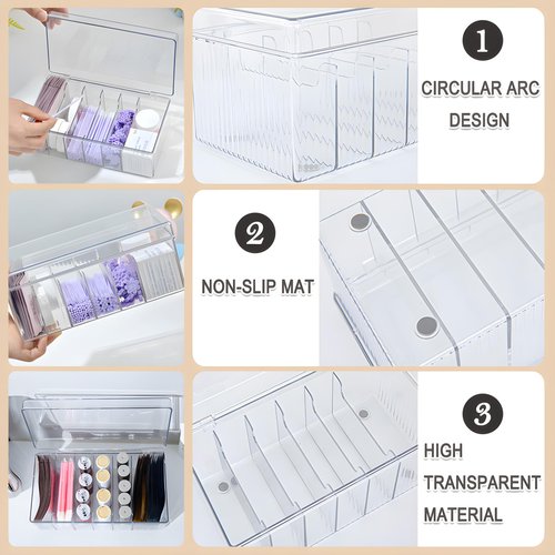 FFpaw Lash Extension Organizer Box, Acrylic Eyelash Extension Supplies Storage Container Lash Cart Organizer for Lash Techs Eyelash Beauty Case with Lid Lashes Supplies Storage Box (Clear)