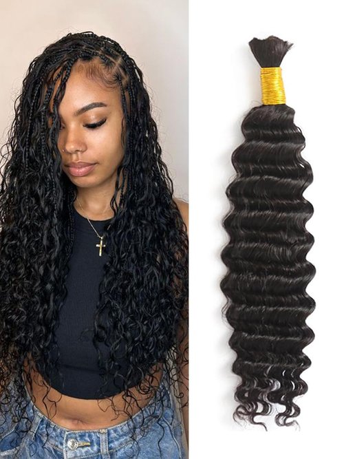 Human Braiding Hair 1 Bundles/Pack 100g 20 Inch Deep Wave Curly Bulk 100% Human Hair for Braiding No Weft 10A Brazilian Virgin Human Hair Extensions for Boho Braids Natural Black Wet and Wavy