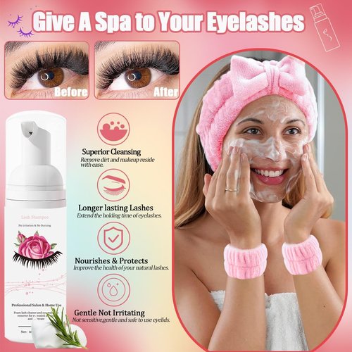 DNSGOOR DIY Lash Extension Kit 590Pcs 9-18mm D Curl Lashes Clusters with Lash Bond and Seal Glue Remover Lash Shampoo Cleansing Brush Headband Wristband Tweezers Eyelash Brush Applicator