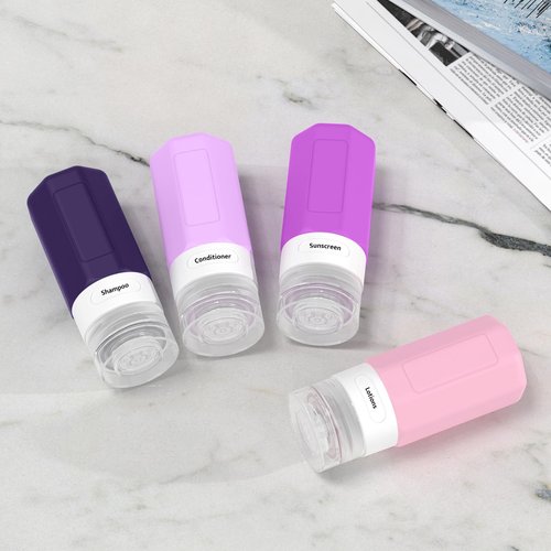 Ruinovate 2 oz Travel Bottles, Small Travel Size Containers, TSA Approved Silicone Travel Toiletries Bottles, Shampoo and Conditioner Travel Kit for Women (Purple)