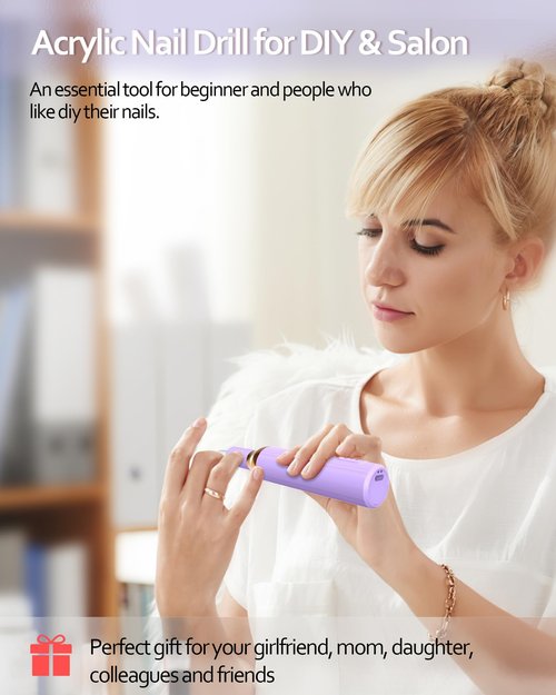 DEEHENK Nail Drill,Cordless Electric Files for Gel Nails E-File Manicure Kit Women Rechargeable Cordless Drill para Uñas Profesional Machine Grinder Acrylic Purple