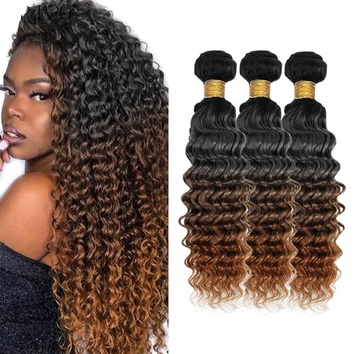 30 32 34 Inch Chocolate Brown Bundles T1B/4/30 Deep Wave Human Hair 3 Bundles 3 Tone Bundle Unprocessed Virgin Remy Hair Extensions 300g