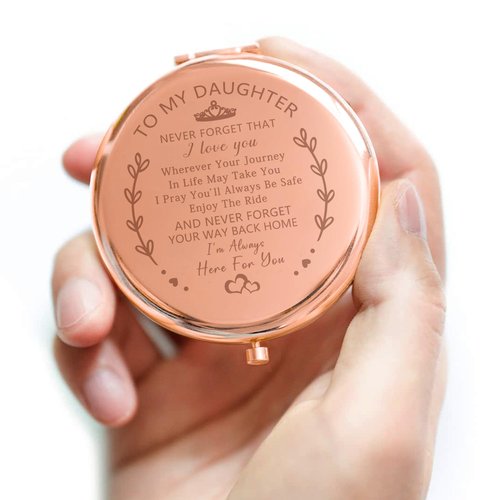 Sanamuo Daughter Gifts Compact Mirror for Daughter Gifts from Mom Dad, Birthday Gift for Daughter, Valentine's Day Graduation Wedding Anniversary (Rose Gold)