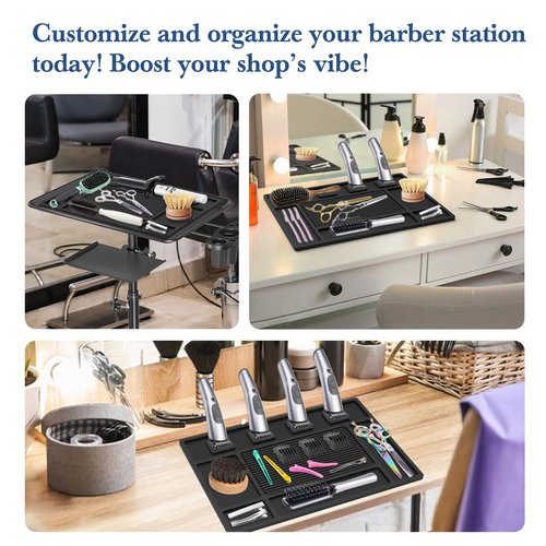 Magnetic Barber Mat for Clippers,Station Barber Tool Organizer Mat Rubber for Scissors Salon Barber shop Beauty Tools with 4 Slots Flexible Silicone Barber Pad Non-Slip Professional Barber Accessories