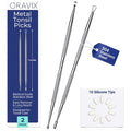 Oravix Tonsil Stone Remover Tool Pack of 2, Metal Tonsil Stone Removal Tool, 7’’ Surgical-Grade Stainless Steel Metal Pick with 10 Soft Silicone Tips, Fight Bad Breath, Safe & Easy