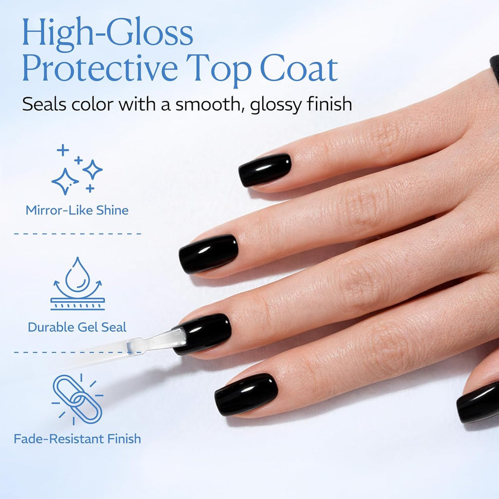 AZUREBEAUTY Gel Top Coat - No Wipe High Gloss Finish | 18ml Clear Long-Lasting Nail Polish for Manicure