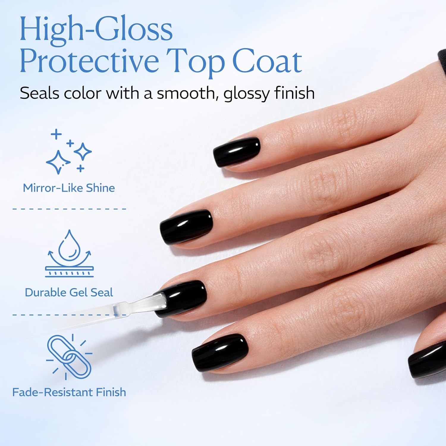 AZUREBEAUTY Gel Top Coat - No Wipe High Gloss Finish | 18ml Clear Long-Lasting Nail Polish for Manicure