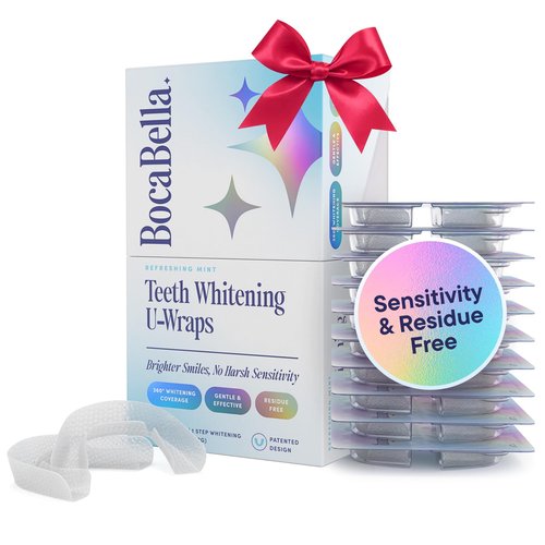 Boca Bella Teeth Whitening U-Wraps – 10 Treatments – 15% Hydrogen Peroxide, Enamel-Safe, No Harsh Sensitivity – Patented Strip Design with Aloe, Calendula & Peppermint – Fast, Even Whitening