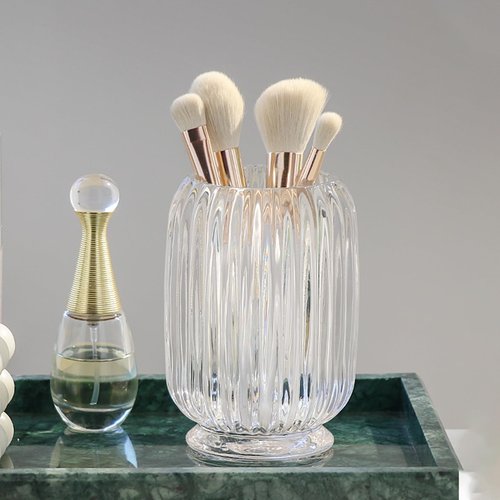 Lejesth Crystal Makeup Brush holder Organizer, Vintage Make Up Brush Cup Pen Pencil Holder striped vase, Comb Brushes Pen Pencil Storage Box Container (Clear)
