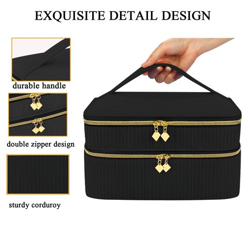LYFFXYH Double-Layer Nail Polish Organizer-Holds 42 Bottles, Nail Polish Storage with Handle, Nail Bag Organizer Case for Professional Manicure Kit & Travel (Black, 42 Bottles-Small)