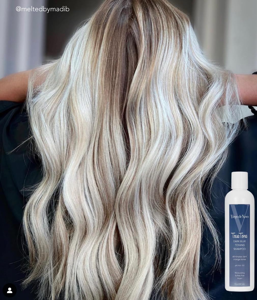Virgo de Novo Extra Dark Blue Toning Shampoo - Neutralizes Brassy Tones in Lightened Hair | 8 oz, Vegan & Sulfate-Free