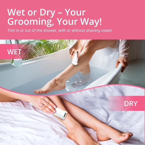 PalmPerfect Bikini Trimmer for Women - Gentle Hair Removal with Dual Blade System - Waterproof Wet/Dry Grooming
