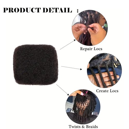 Afro Kinkys Bulk Human Hair for Dreadlock Extensions 8 Inches 30 Gram Natural Black Loc Repair Afro Kinky Braiding Human Hair for Locs (8 Inch 2 Bundles/Package)