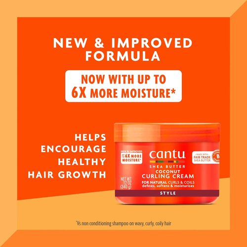 Cantu Coconut Curling Cream - Moisturizing Formula with Shea Butter for Natural Hair, 12 oz