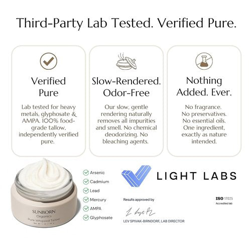 Pure Whipped Tallow - Unscented Face Moisturizer Cream | 100% Grass-Fed Beef Tallow | Handmade in USA