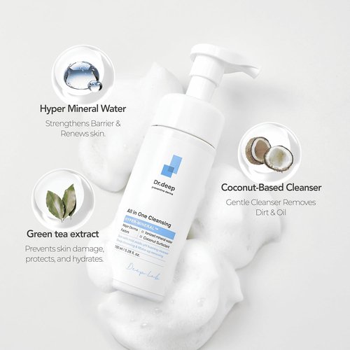 Dr. Deep All-in-One Cleansing Foam - Korean Facial Cleanser for Bumpy Skin & Blackheads | 5.07 fl. oz