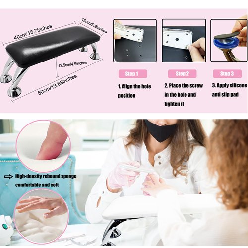 DONGYUNAI Arm Rest for Nails Tech, Big Manicure Hand Rest Nail Arm Rest Cushion Microfiber Leather Nail Cushion Technician Table Nail Art Accessories for Nails Toenails White